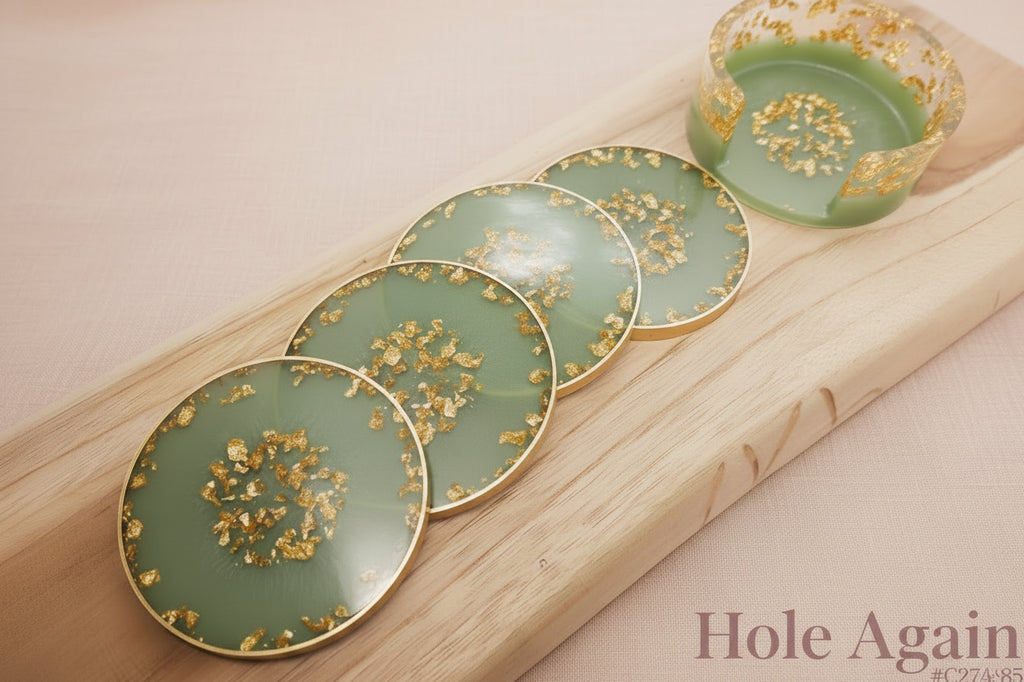 Resin Coaster Set – 4 Coasters + Stand