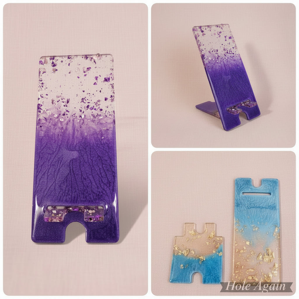 Handcrafted Resin Phone Stand — 2‑Piece Design (Fits All Standard Phones)